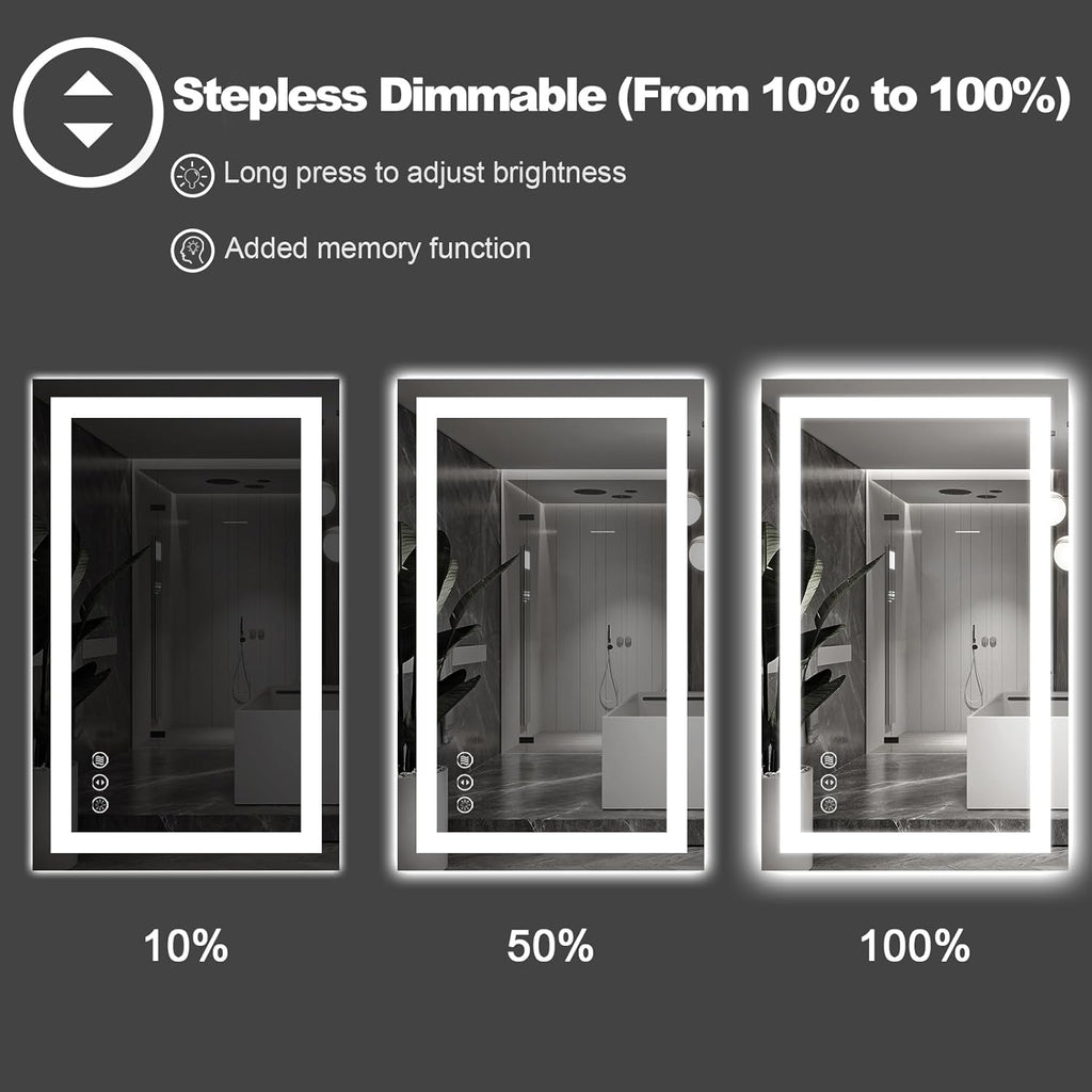 LED Bathroom Mirror, 20"X28" with Front Light and Backlit | Stepless Dimmable, Anti-Fog, Shatter-Proof, HD