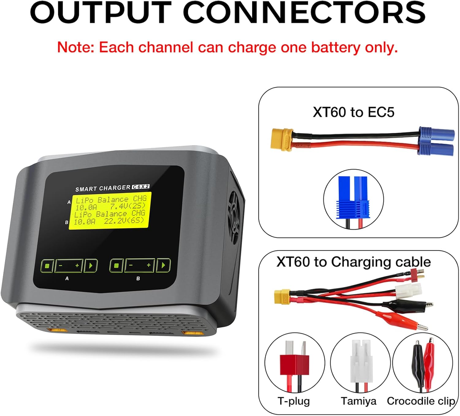 LiPo Battery Charger Dual 10A Fast Balance Charger Discharger for RC Car | Large Screen Battery Charger for 1-6S LiPo