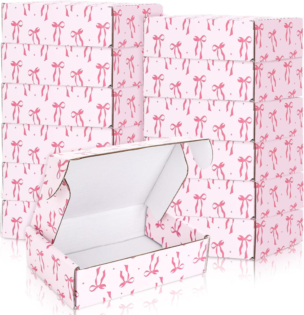 24 Pack Pink Bow Shipping Box Coquette Bow Mailing Box Corrugated Cardboard Box Mailers for Packaging Gift Wrap Craft