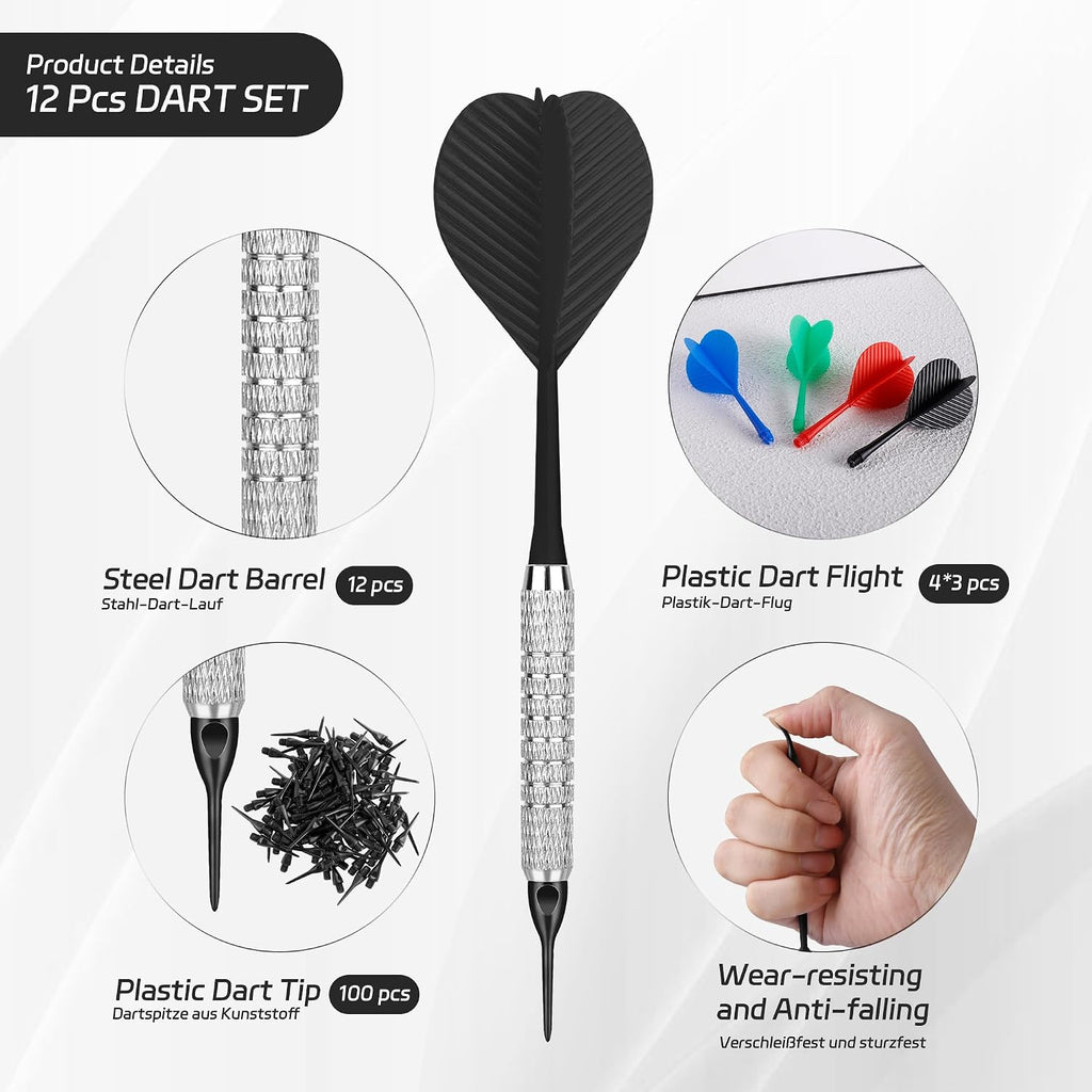 Plastic Tip Darts,12pcs Soft Darts Set with 100 Plastic Tips for Electronic Dartboard