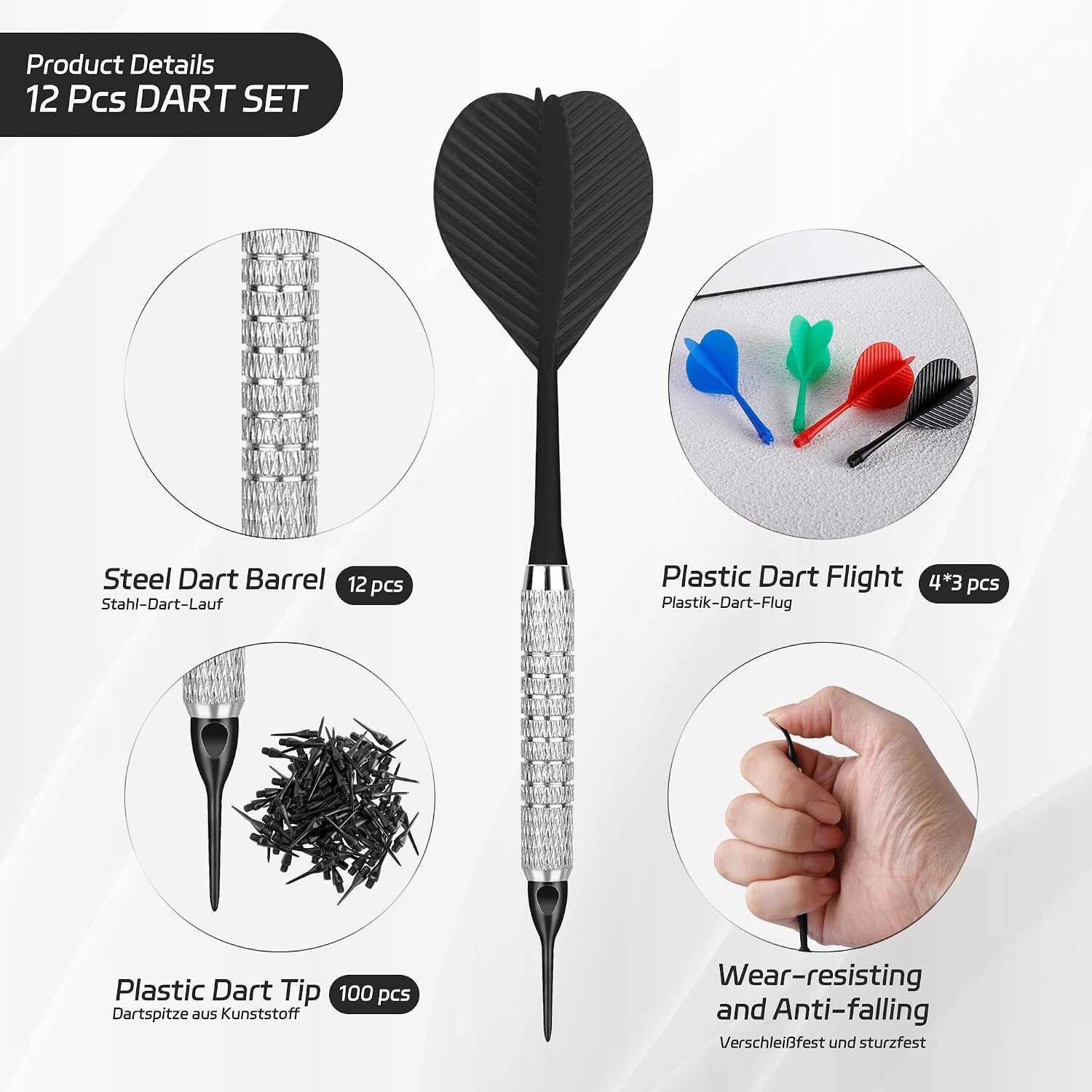 Plastic Tip Darts,12pcs Soft Darts Set with 100 Plastic Tips for Electronic Dartboard