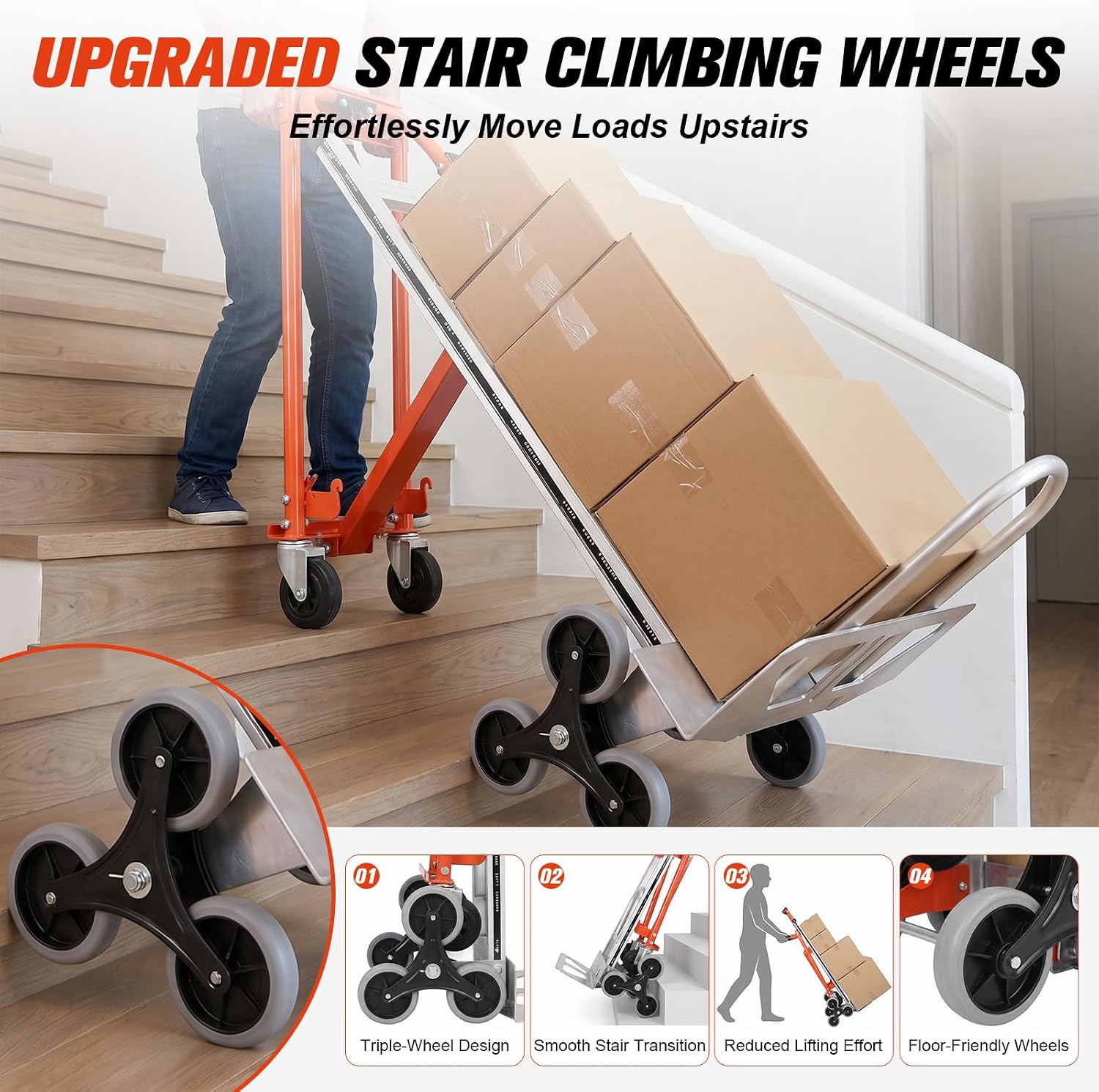 4-in-1 Convertible Stair Climbing Hand Truck, 1000LBS Heavy Duty Dolly Cart, Reinforced Aluminum Stair Climbing Dolly