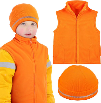 2 Pcs Orange Hunting Vest Beanie Reflective