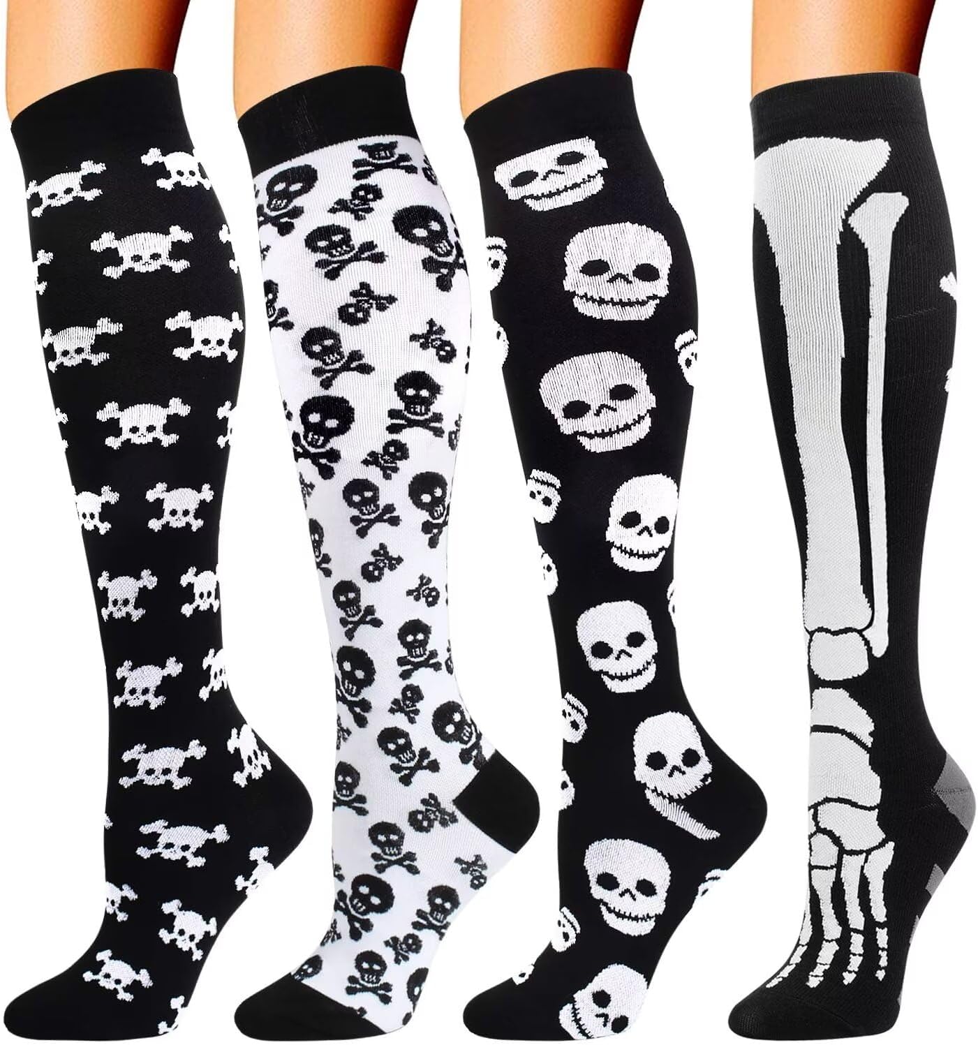 4 Pairs Compression Socks for Women Men 20-30 mmHg Knee High Support Socks