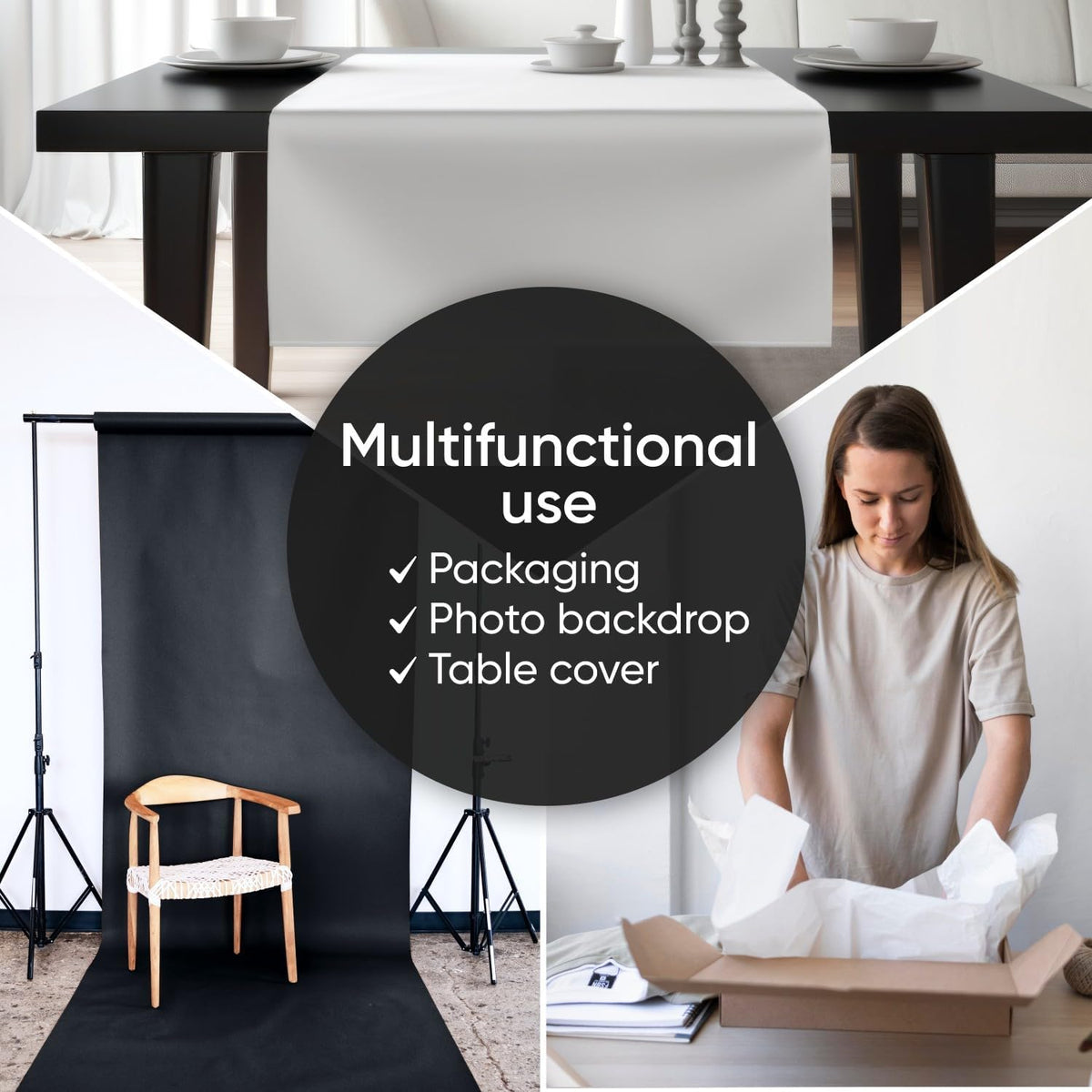 36" x 1200" (100 ft) Black and White Kraft Paper Roll Set