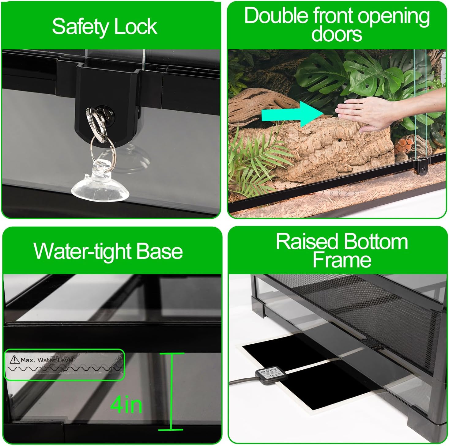 48''x24''x18'' Glass Reptile Terrarium, Front Opening Snake Tank with Double Hinge Door, Reptile Enclosure with Top