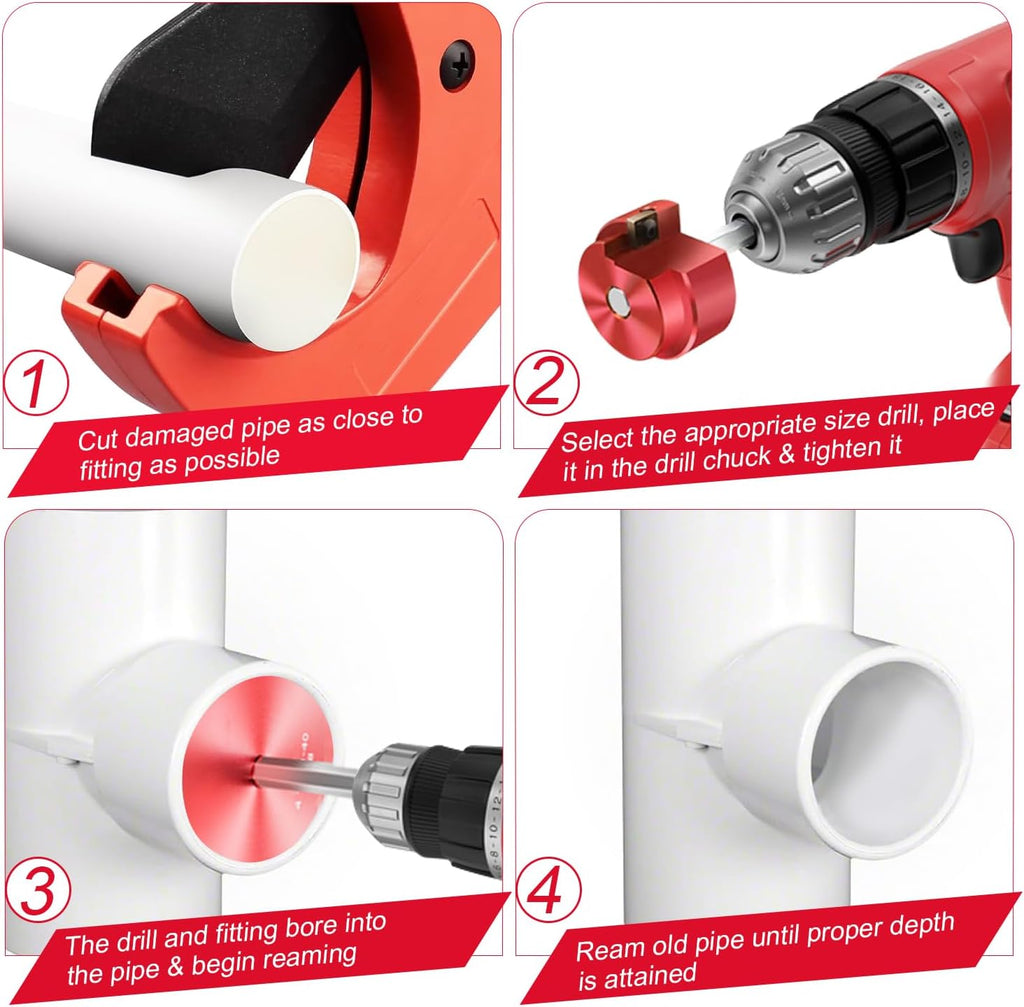 9-Piece PVC Pipe Reamer Kit for 1/2" Drills - 1/2",3/4",1",1-1/4",1-1/2",2",2.5",3",4” Inner Cutter Tool Reamer for