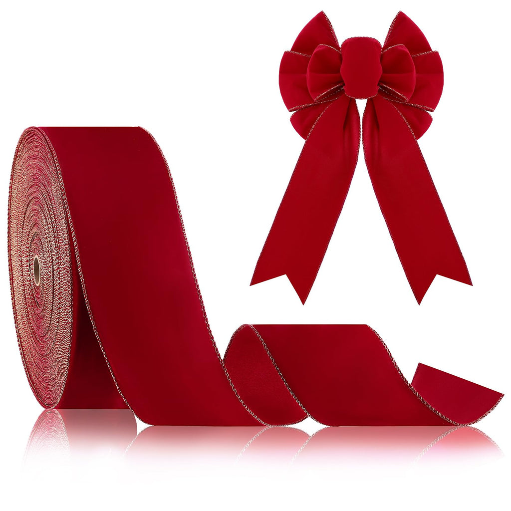 4" X 100 Yds Red Wide Wired Velvet Ribbon, Waterproof