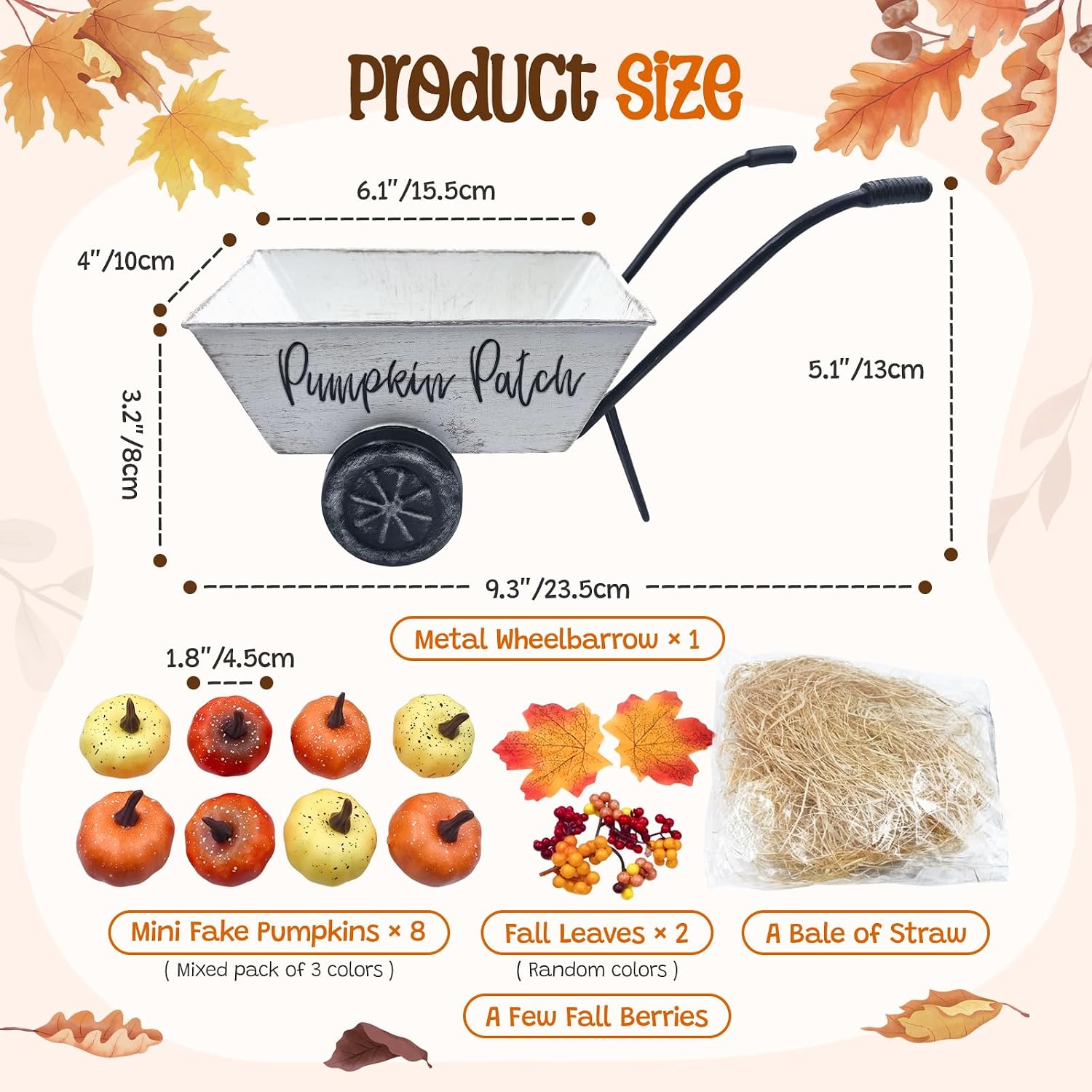 Fall Thanksgiving Centerpieces for Tables Metal Wheelbarrow White | Include Pumpkins Berries Fall Leaves