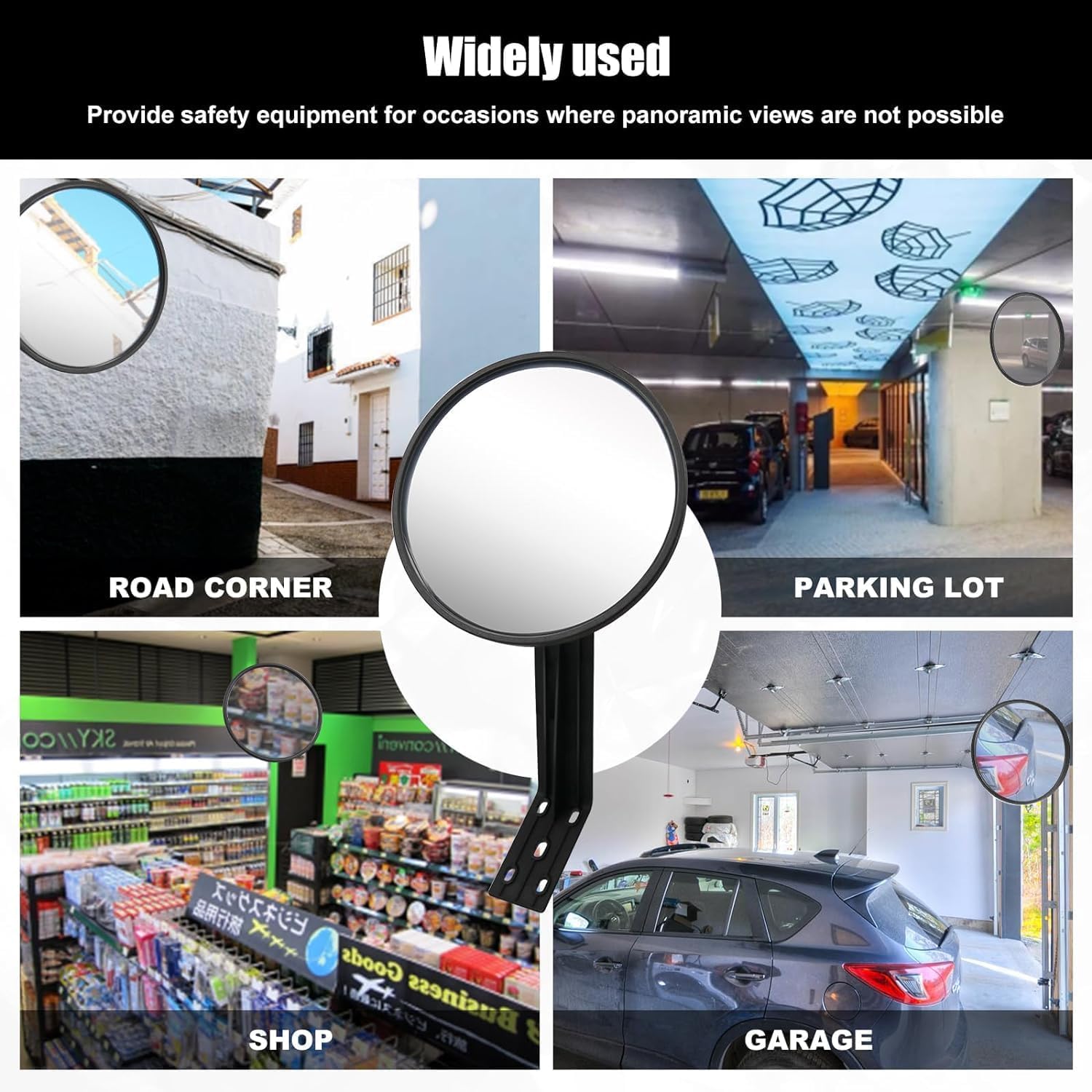 8" Convex Mirror – Adjustable Wall Bracket for Driveway | 8" curved blindspot mirror with adjustable wall bracket.
