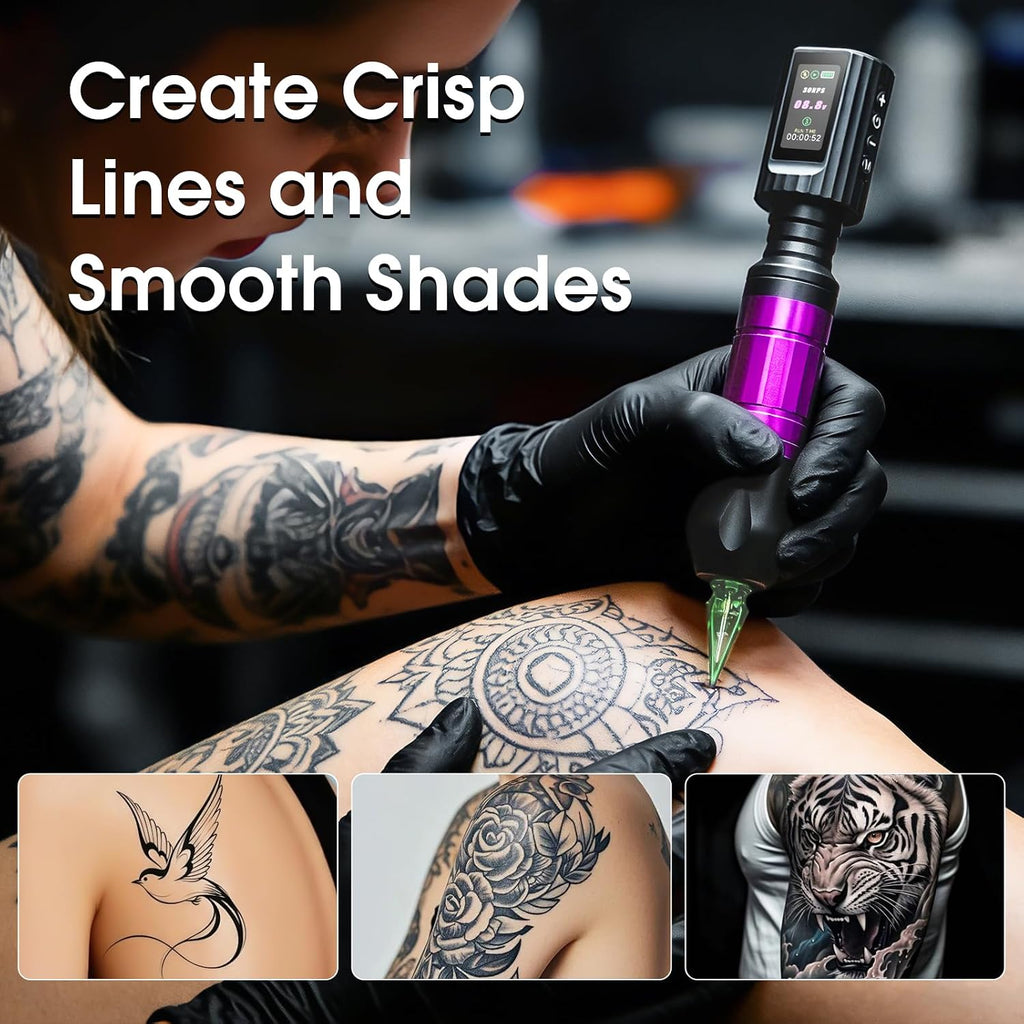 Complete Wireless Tattoo Gun Kit, Rotary Tattoo Pen with 1800mAh Battery, Liner & Shader Tattoo Supplies for Starters