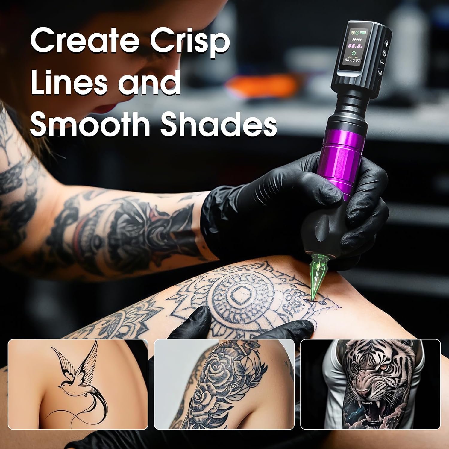 Complete Wireless Tattoo Gun Kit, Rotary Tattoo Pen with 1800mAh Battery, Liner & Shader Tattoo Supplies for Starters