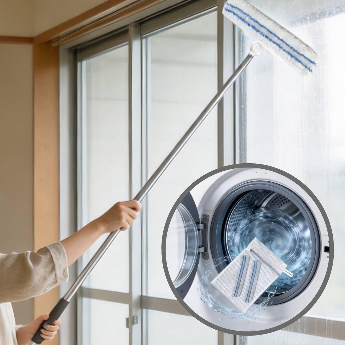 2-in-1 Shower Squeegee for Glass Doors with Telescopic Handle