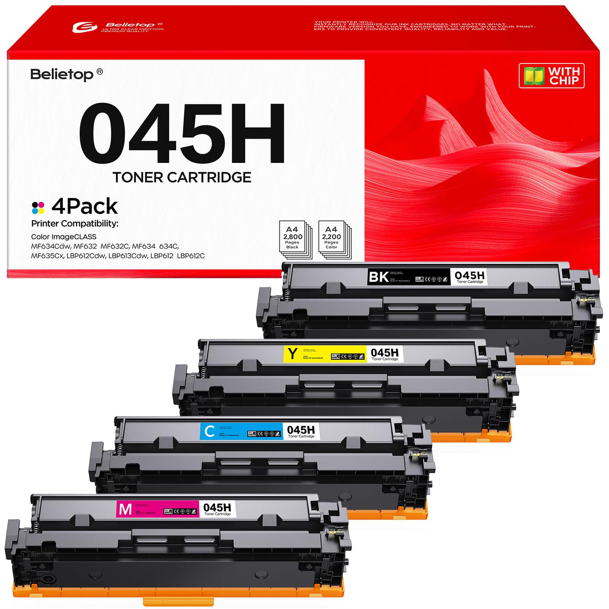 045H Toner Cartridge 4 Pack High Yield Compatible with Canon 045 MF632Cdw
