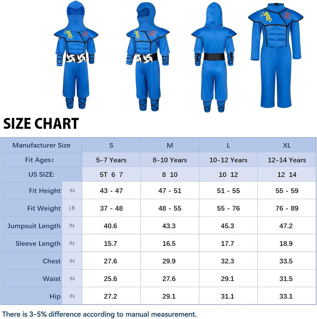 Kids Ninjia Costume - Muscle Ninja Costume Suit with Deluxe Ninja Toys for Little Boys & Girls Halloween Cospaly