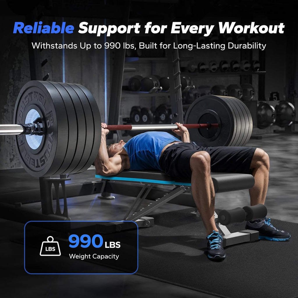 Weight Bench, Foldable Weight Benches for Home Gym with 990 LBS, Adjustable Weight Bench with 72 Training Angles