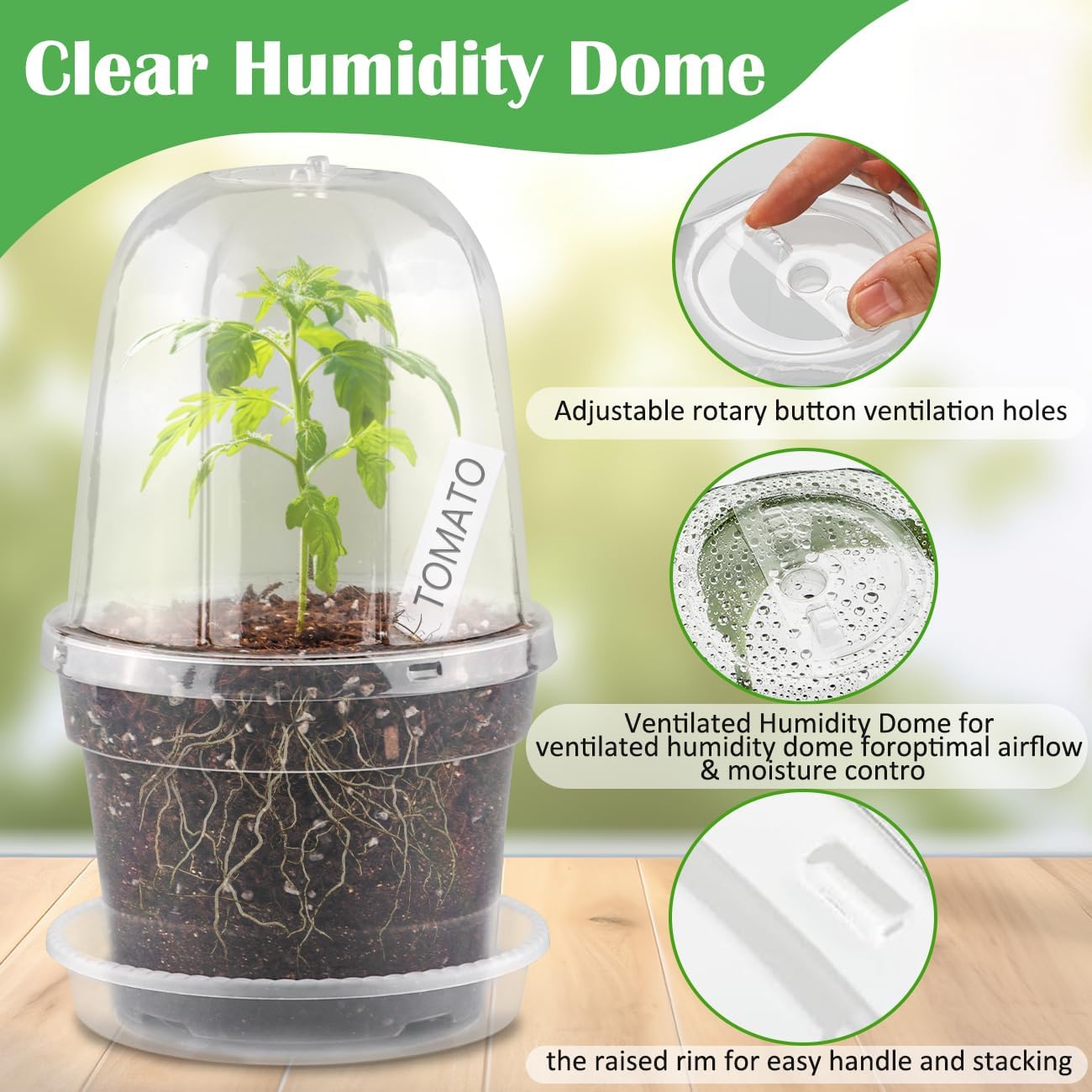 6 Inch Clear Nursery Pots with Humidity Domes 15 Pack, Transparent Plastic Plant Pot with Drainage Holes and Saucers