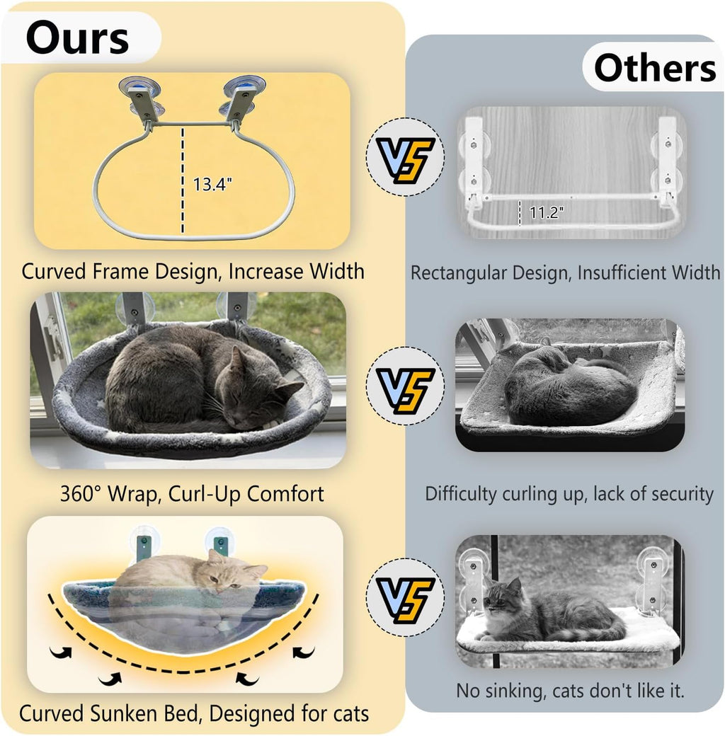 Cat Window Perch Hammock - Glow in the Dark Cordless Foldable Pet Bed with Sturdy Metal Frame & Strong Suction Cups