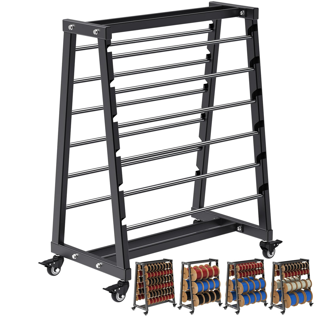 Heavy-Duty 12-Rod Wire Spool Rack, Wire Cart with Locking Wheels
