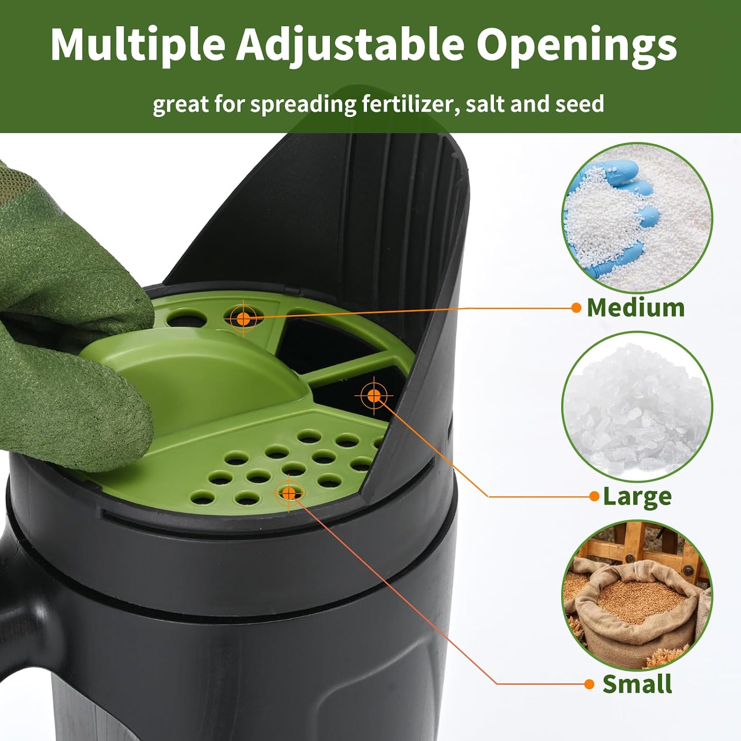 Seed Spreader Hand Held, Hand Spreader Lawn and Garden for Fertilizer Grass Seed Salt Ice Melt Earth Food, Seed