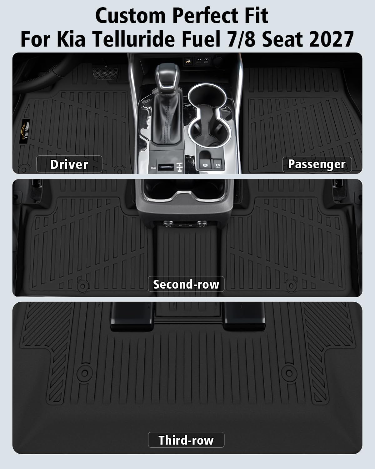 Floor Mats Custom for Kia Telluride 2027 Gas Only (Not for Hybrid) 7&8 Seater Trunk Mat with Backrest Mat All Weather