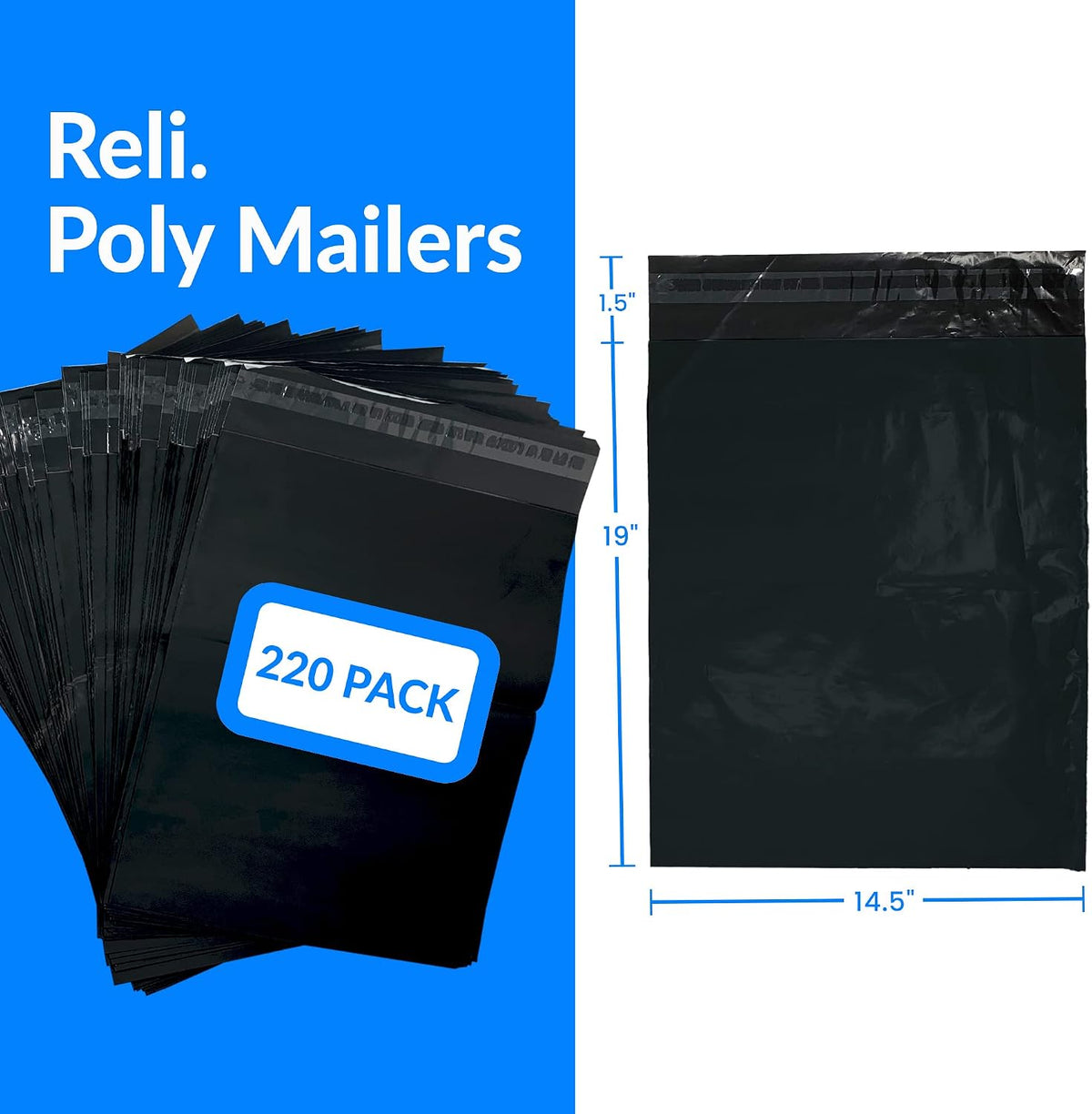 Poly Mailers Black 14.5x19" | 220 Count Self-Sealing Envelopes