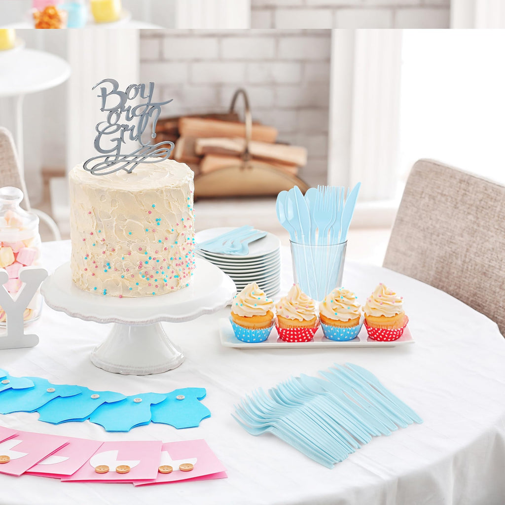 90 Pieces Light Blue Plastic Cutlery Set