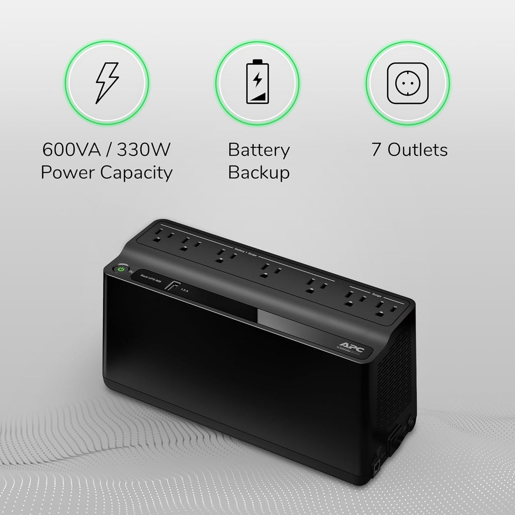 UPS 600VA/330W UPS Battery Backup for Computer, Router, NAS, BE600M1 | Power through utlity outages (23 minutes @