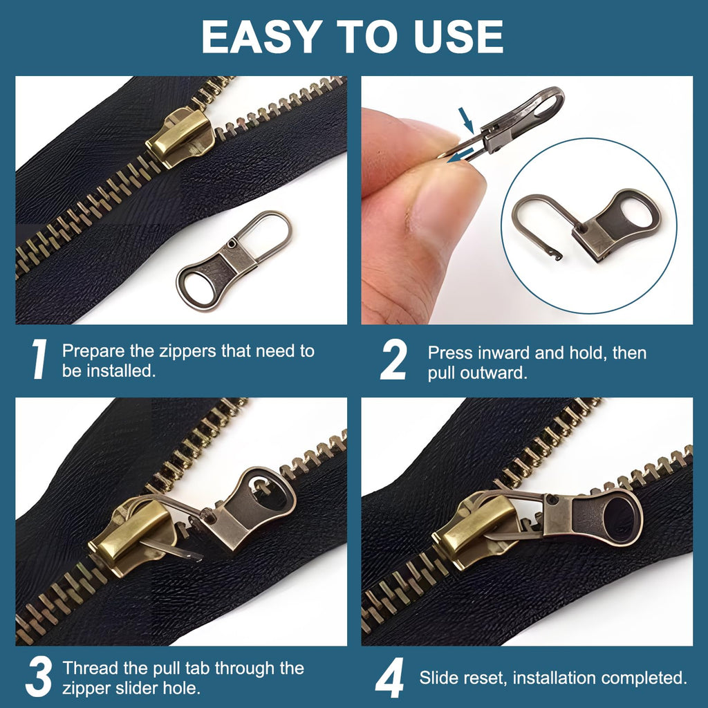 10 Pcs Zipper Pull Replacement, Metal Zipper Pull Tabs