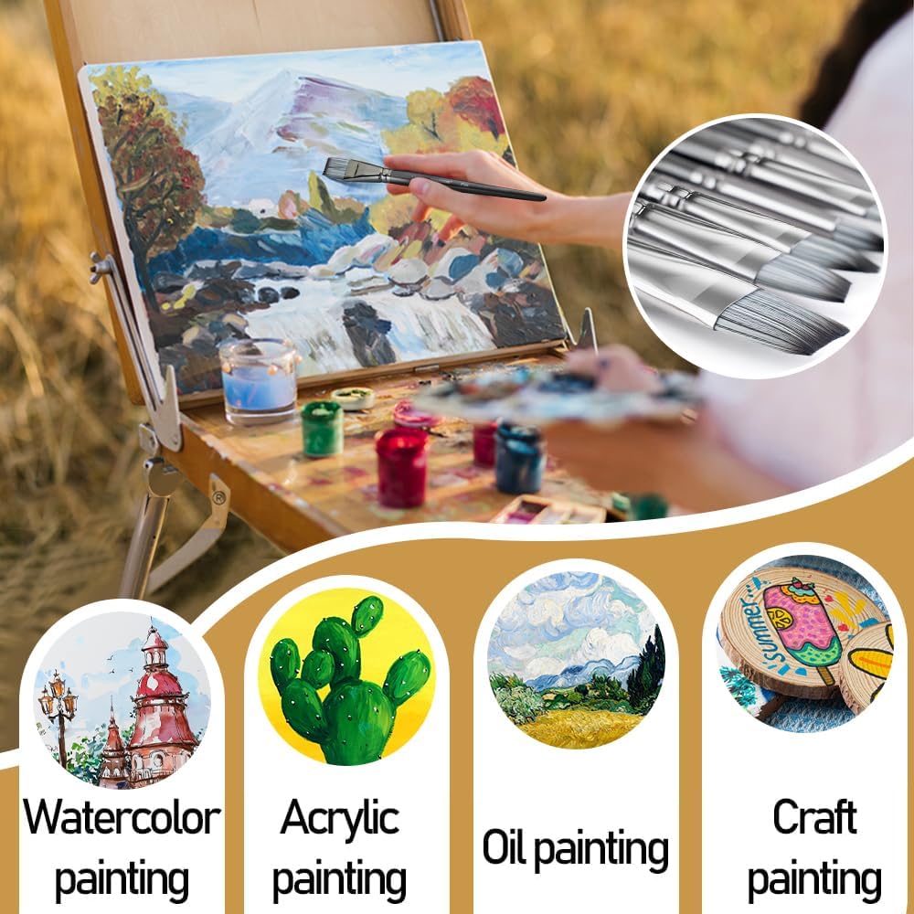 Artist Paint Brush Set of 12 for Watercolor Acrylic Gouache Oil and Tempera Painting