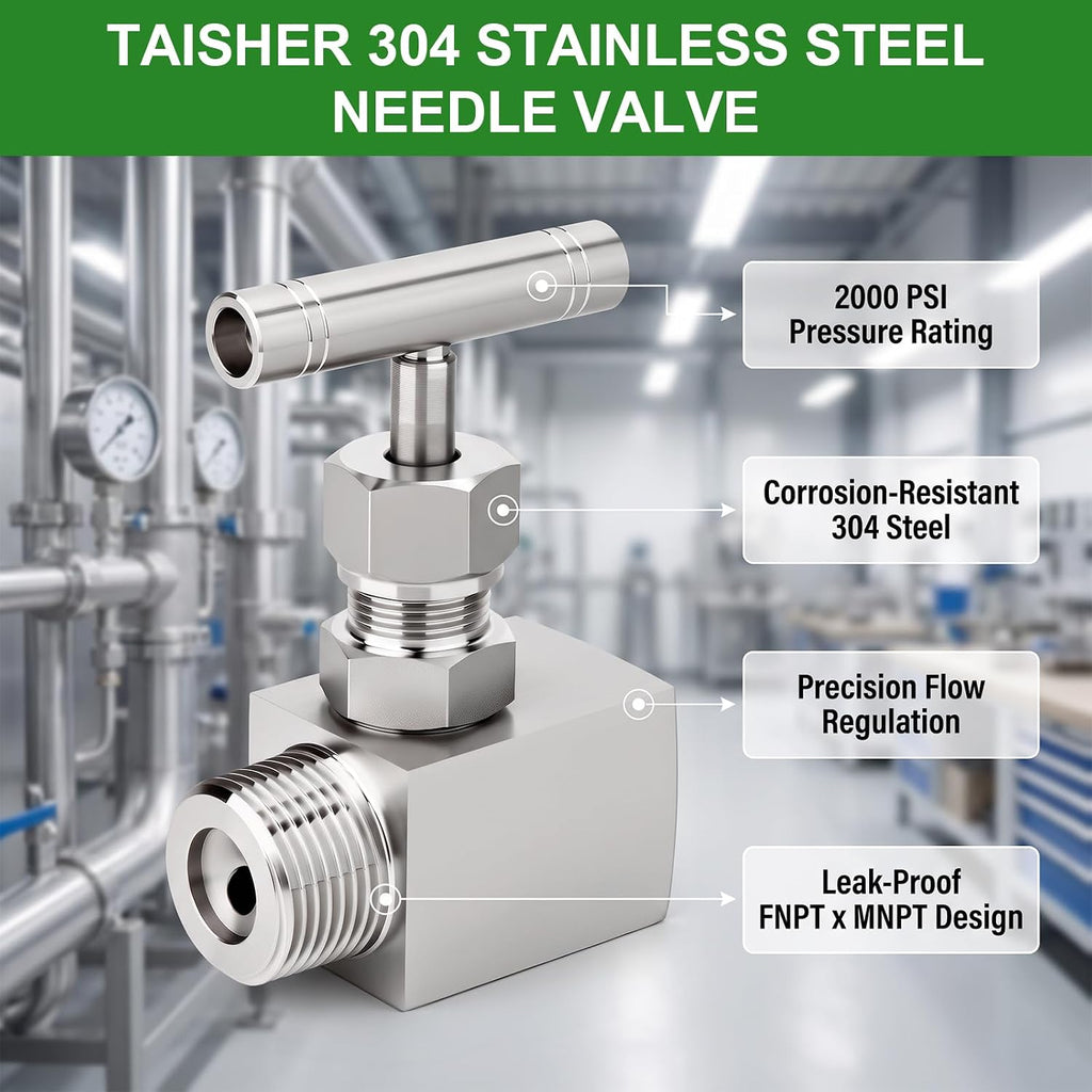 TAISHER 1PCS 304 SS, 1" FNPT x MNPT, High Pressure Straight Needle Valve