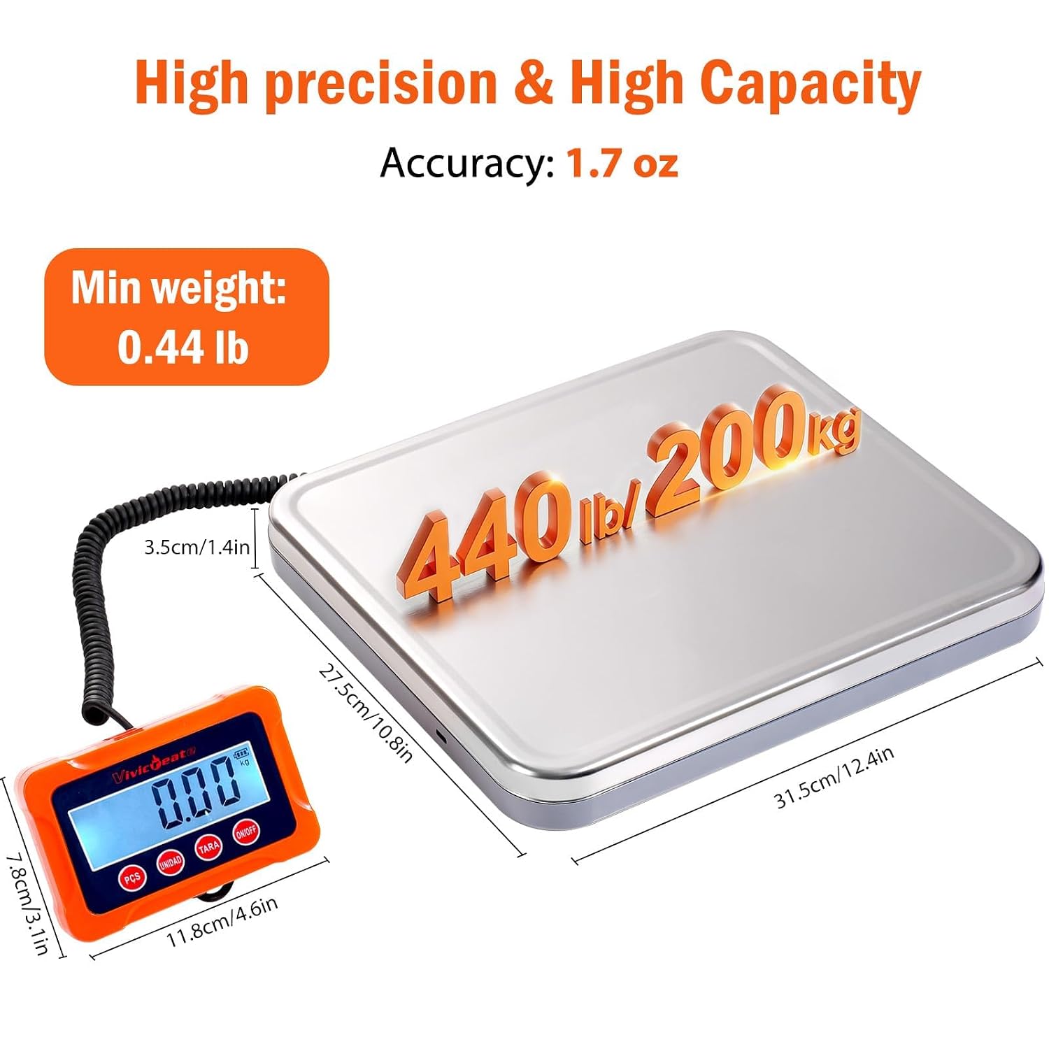 Digital Postal Scale for Packages, Shipping Scale for Small Business, Package Scale with Tare & Hold, Large Platform