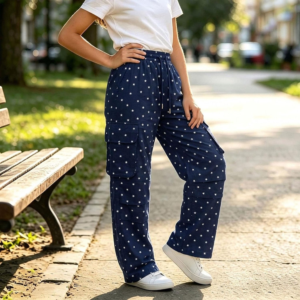 Girls Wide Leg Cargo Sweatpants Elastic Waist Parachute Pant | Teens Lightweight Quick Dry Hiking Pants, Y2K Hip Hop