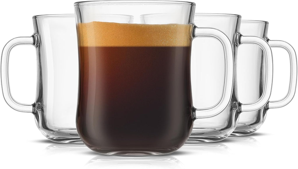 Glass Coffee Cups - 15.5oz Diner Coffee Mug Set of 4. Clear Coffee Mugs, Cappuccino & Latte Glasses