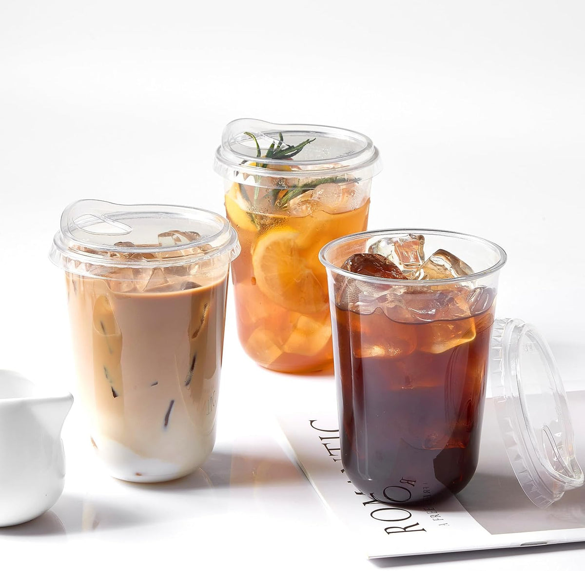 16 oz Clear Plastic Coffee Cups with Sip Lids, 50 Sets