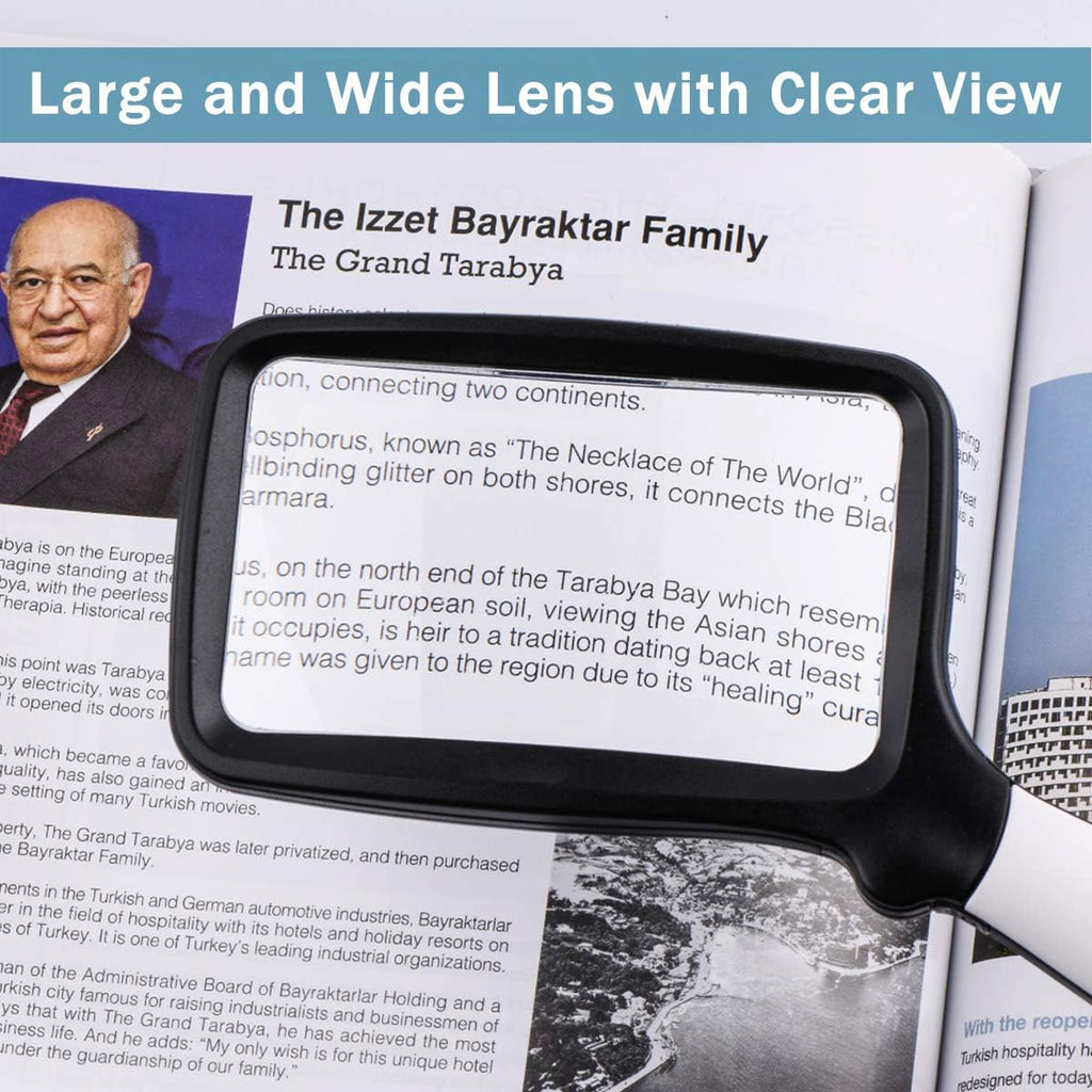 Folding Handheld Magnifying Glass with Light, 5X Large Rectangle Reading Magnifier with Dimmable LED for Seniors with