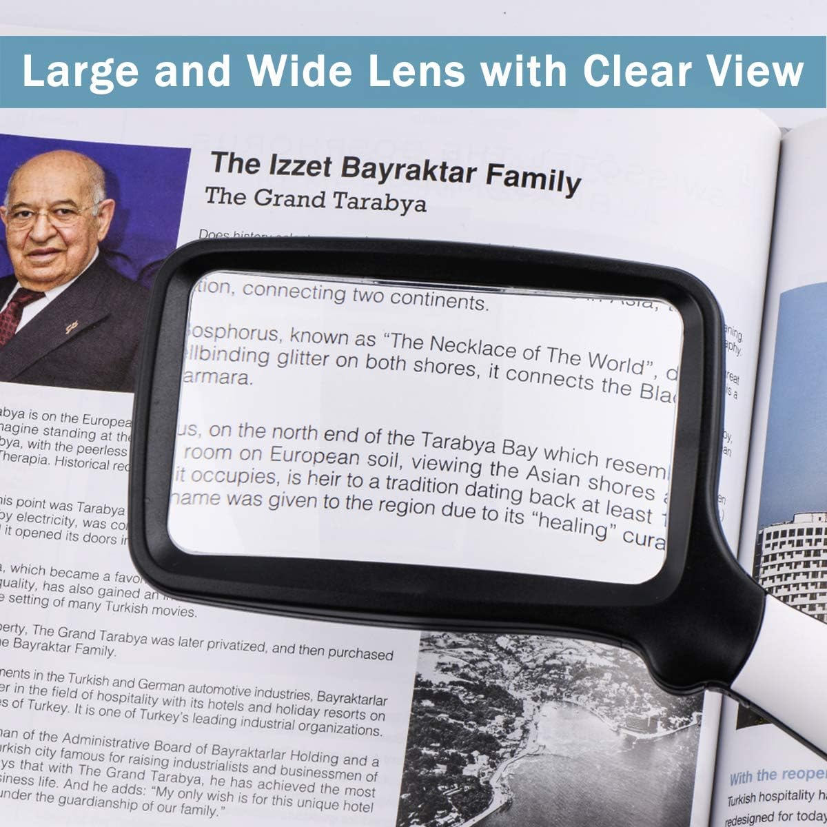 Folding Handheld Magnifying Glass with Light, 5X Large Rectangle Reading Magnifier with Dimmable LED for Seniors with