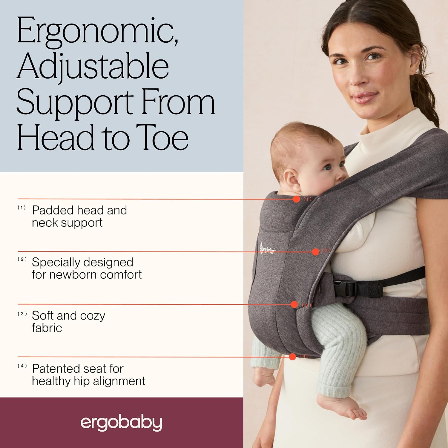 Embrace Newborn Baby Carrier for Infants 0-12 Months | Ergonomic 2-Position Infant Carrier with Head and Neck