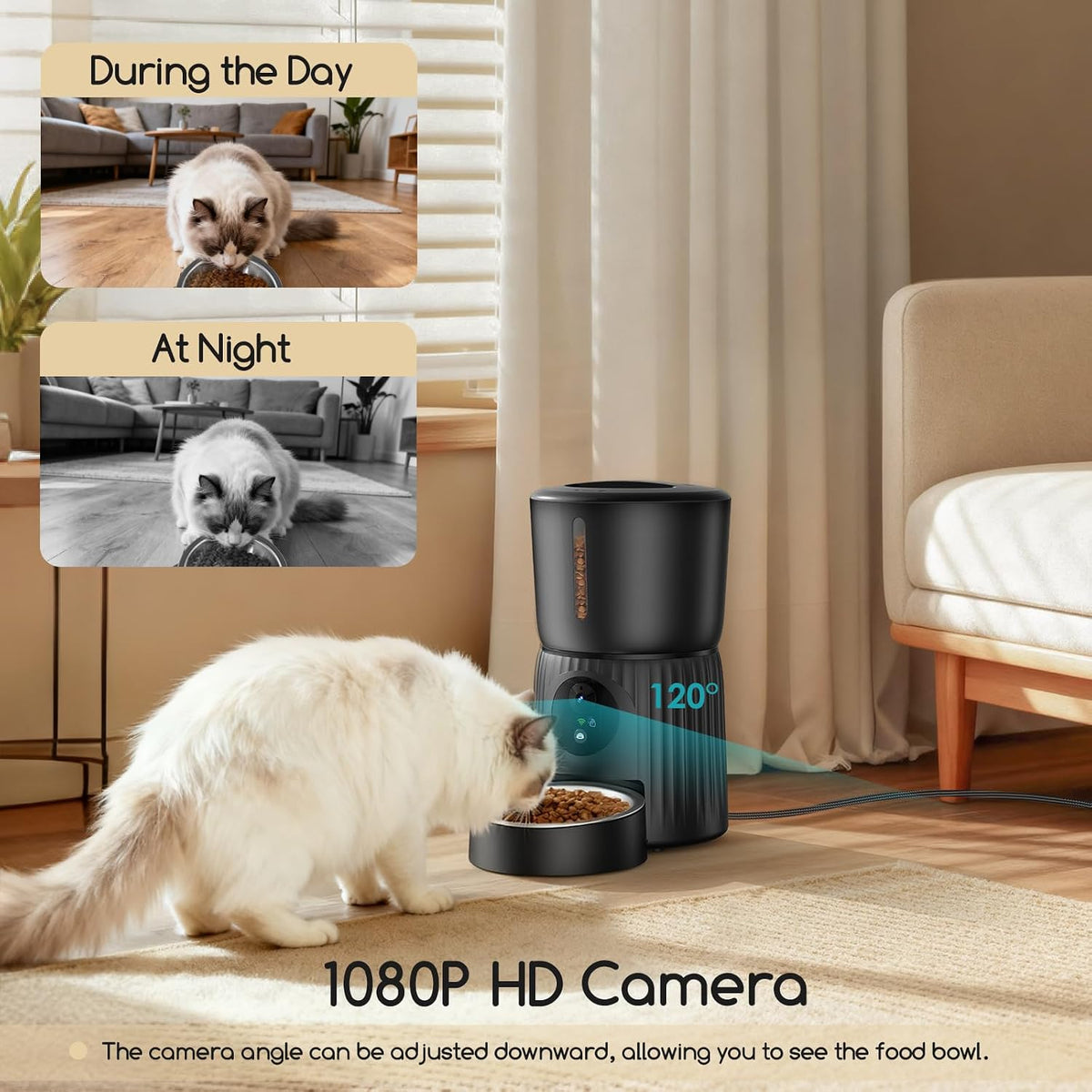 Automatic Cat Feeder with Camera, 1080P HD Video with Night Vision, 5G WiFi Automatic Dog Feeder with APP Control