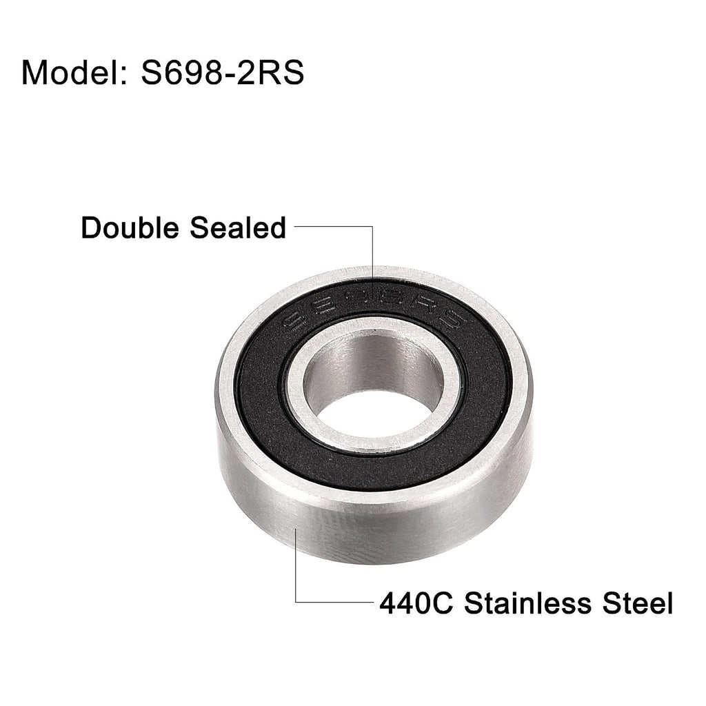 uxcell S698-2RS Stainless Steel Ball Bearing 8x19x6mm Double Sealed Bearings 2pcs