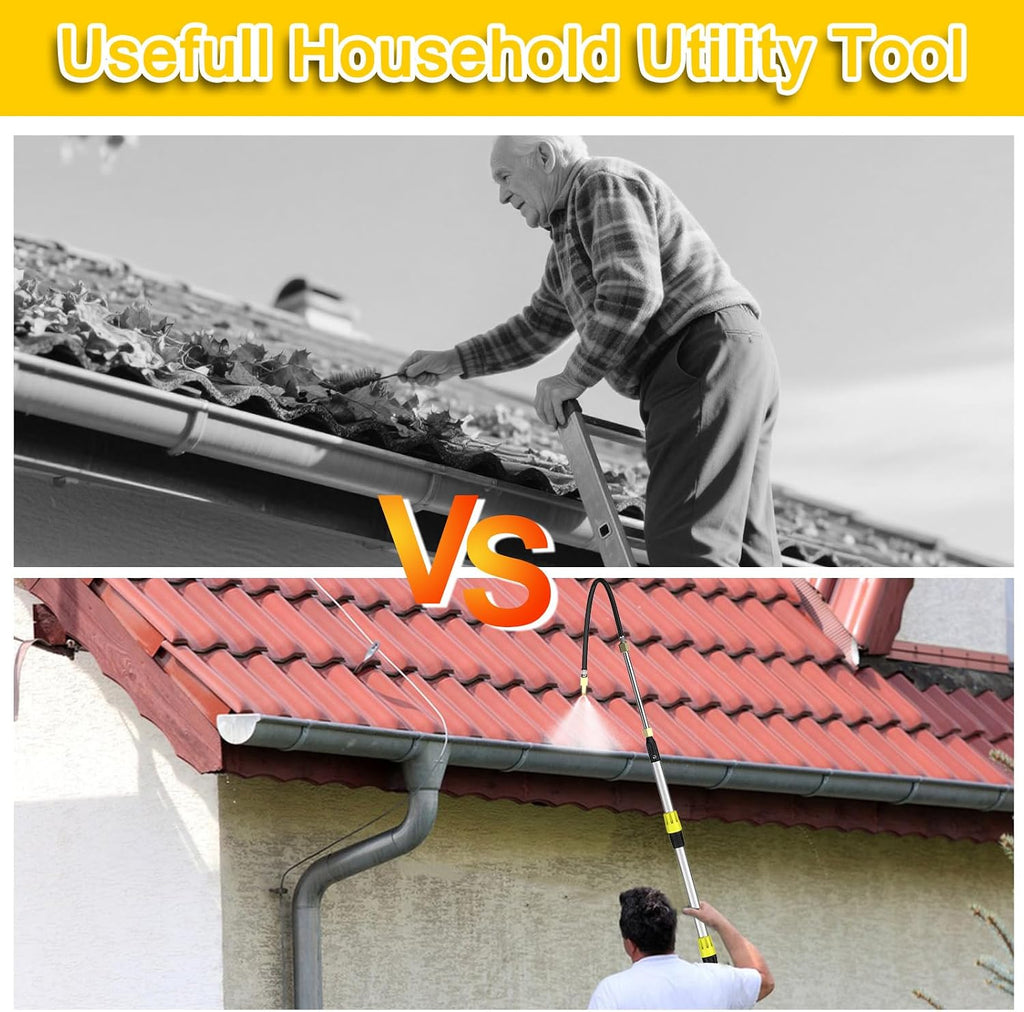 22FT Reach Telescoping Gutter Cleaning Tools 4-16FT Rain Gutter Cleaner Tools from Ground with 3/4" Brass Garden Hose