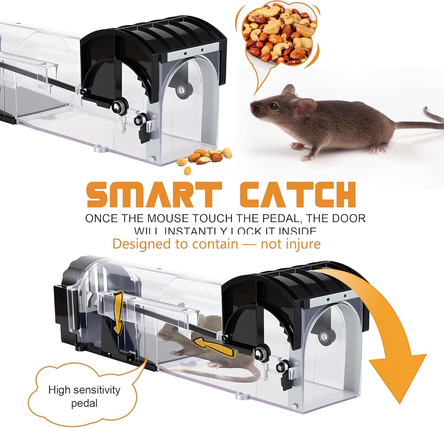 Mouse Traps 2-Pack, 12.2 Inches Humane Live-Catch Mouse Trap for Homes with Kids & Pets — Designed for Safe Release