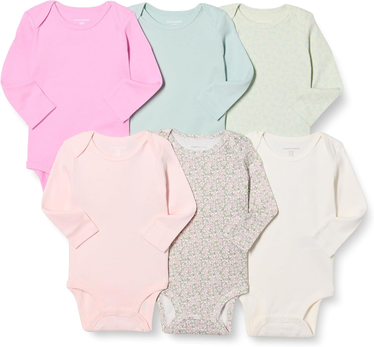 Unisex Babies' Long-Sleeve Cotton Bodysuits, Pack of 6