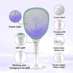 Rechargeable Handheld Bug Zapper Racket 2 in 1 Electric Fly Swatter (2 in 1 Green)