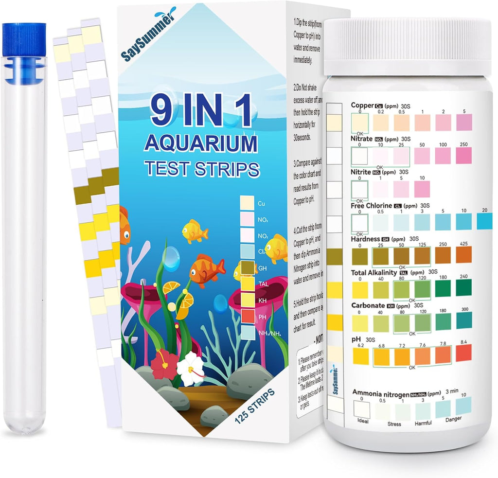 Aquarium Test Strips for Fish Tank: 9 in 1 Aquarium Ammonia Test Strips for Fish Tank - 125 Counts Aquarium Water