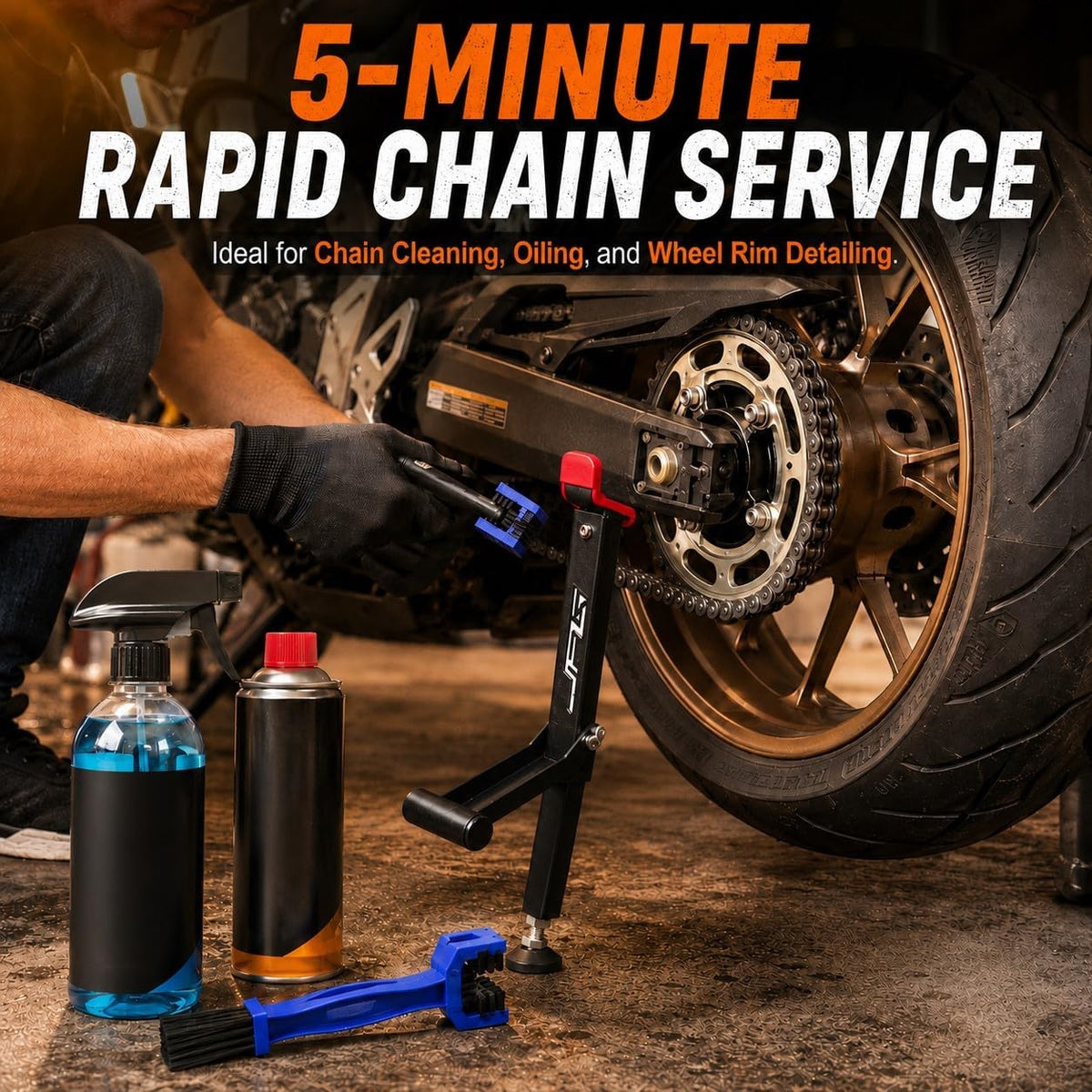 Universal Portable Motorcycle Stand Lift Chain Cleaning Kit with Brake Holder Wheel Stand Lift Jack