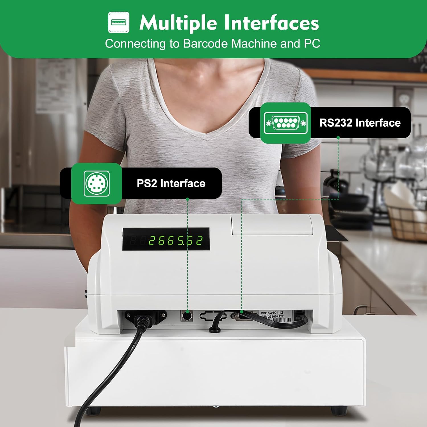 Modern Electronic Cash Register with Built-in Thermal Printer and Secure Cash Drawer, Commercial Electronic Cash