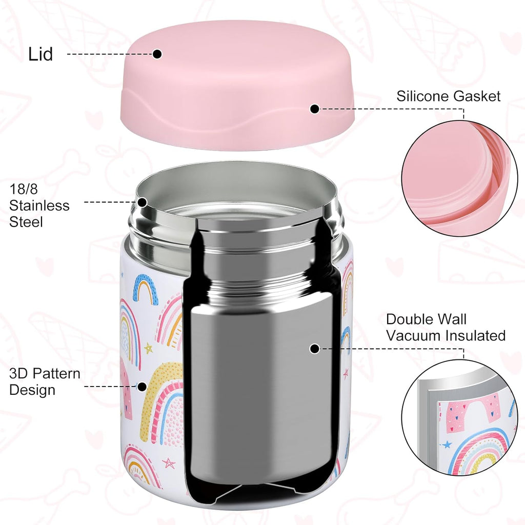 12oz Soup Thermo for Hot Food Kids Insulated Food Jar Wide Mouth Lunch Container Leak Proof Stainless Steel Vacuum