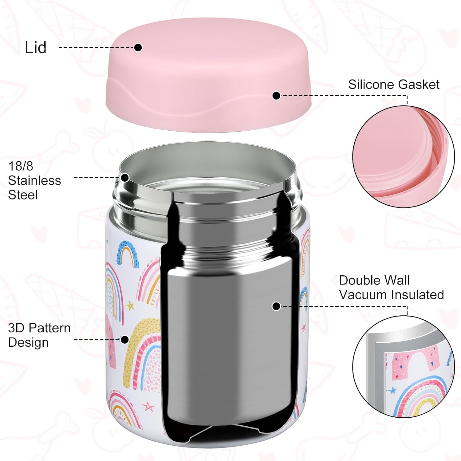 12oz Soup Thermo for Hot Food Kids Insulated Food Jar Wide Mouth Lunch Container Leak Proof Stainless Steel Vacuum