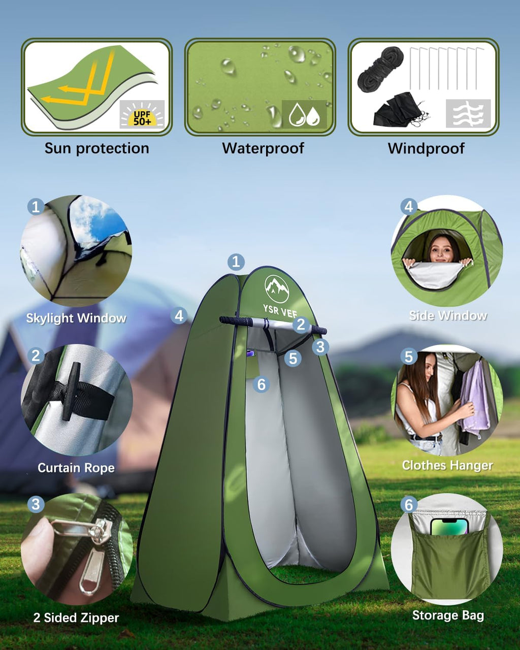 Camping Toilet with Pop-Up Privacy Tent and Liquid Waste Gel, Portable Toilet for Camping with Large Tent, Ergonomic